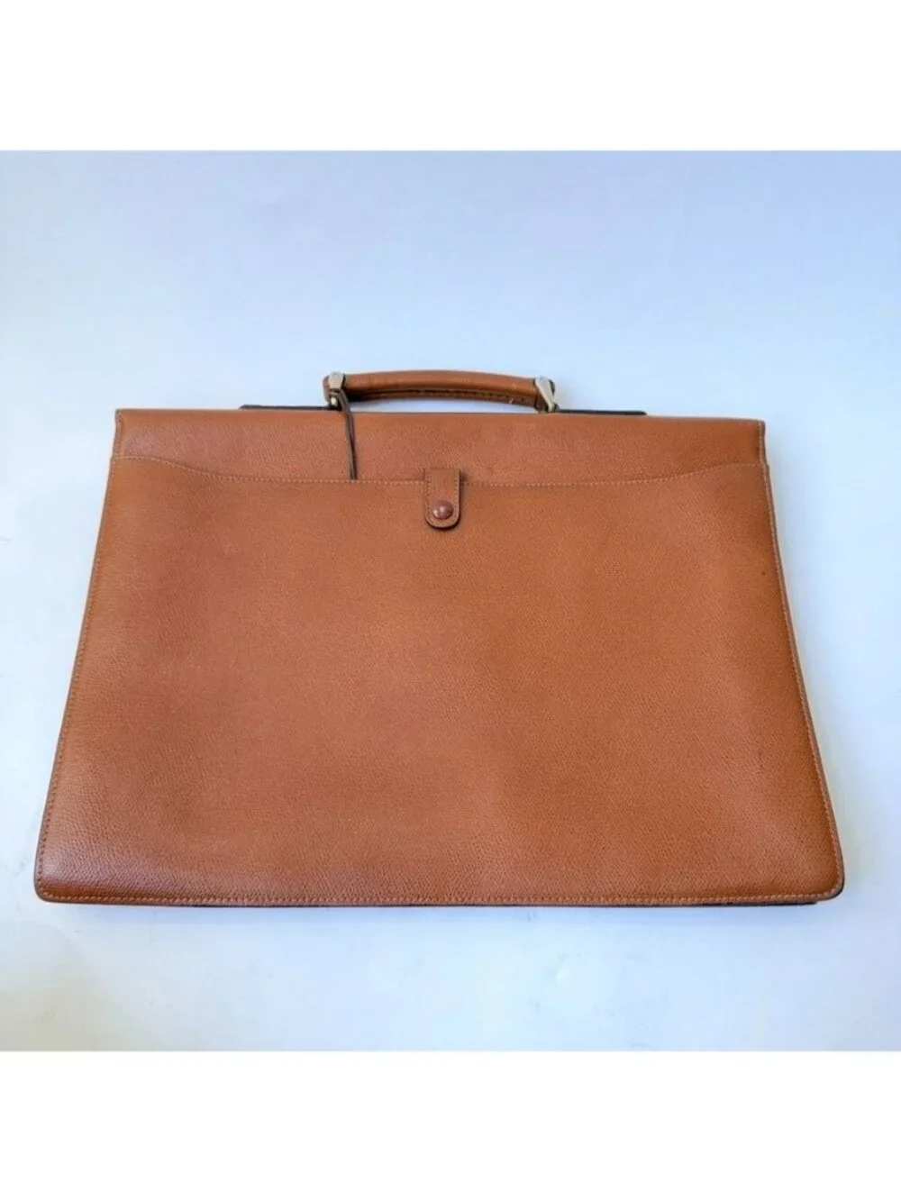 Vintage Lancel Paris Tan Brown Textured Leather Briefcase Top Handle Bag
